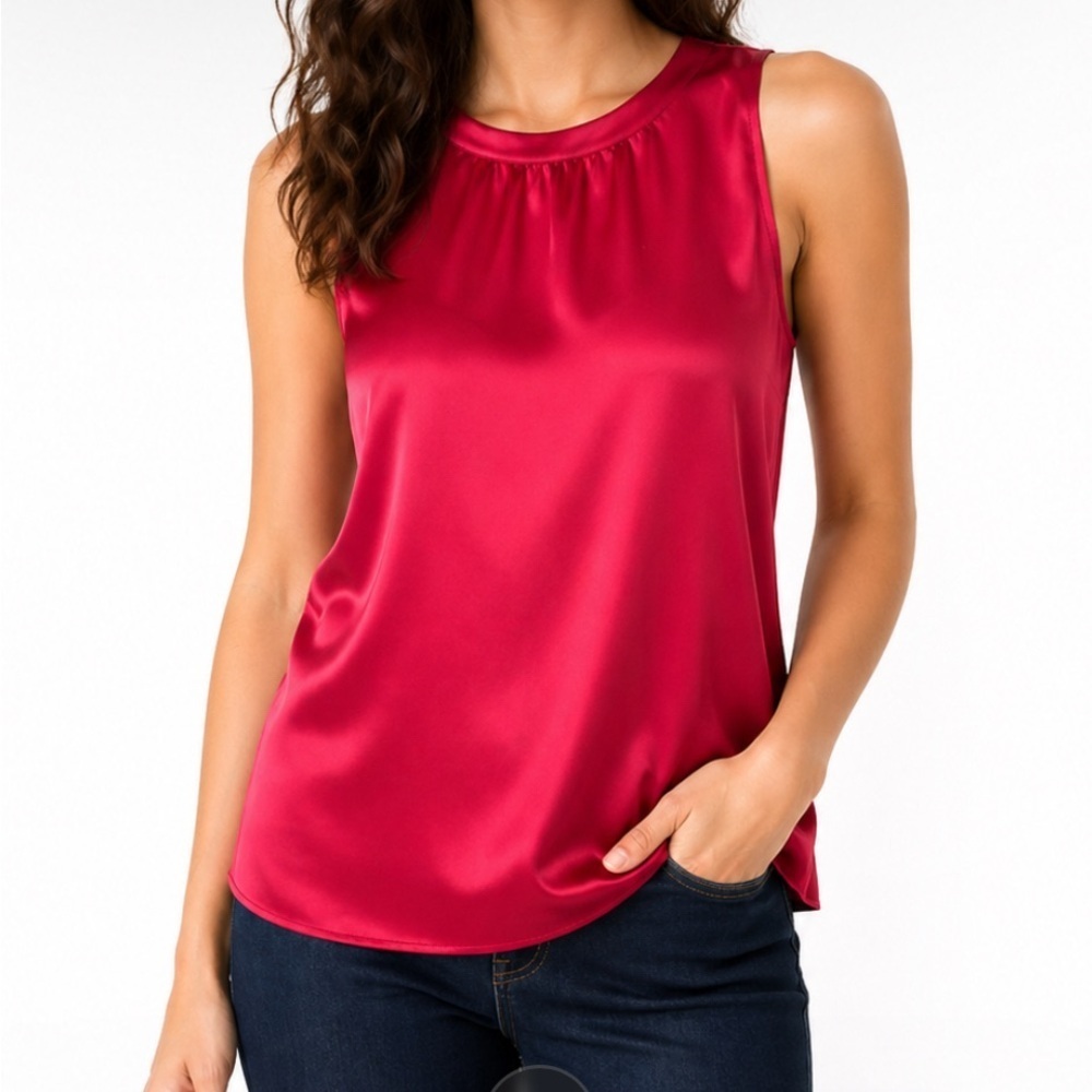 Karen Millen red silk blouse sleeveless size 2 party workwear office wedding